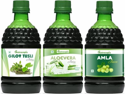 NUTROCOPIA Giloy Tulsi, Aloevera & Amla Juice for Healthy hair Pack of 3(Pack of 3)
