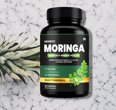 grinbizz Moringa Capsules – Natural Multivitamin | Boosts Immunity, Strength & Metabolism(60 Capsules)