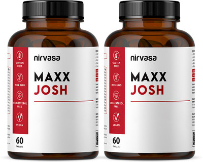 Nirvasa Maxx Josh Tablets with Ashwagandha & Safed Musli | T Boost for Extra Performance(Pack of 2, 120 Capsules)