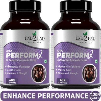 End2End Nutrition PerformX with Pure Shilajit for Strength, Stamina & Vitality - 120 Cap(Pack of 2)