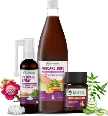 DR. VAIDYA'S Pilo care Juice + Pilo care Capsule + Pilo care Spray ( Moderate Combo)(Pack of 3, 1040 ml)