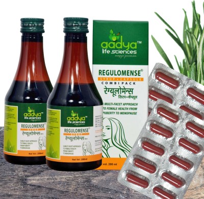 Aadya Life Regulomense CombiPack syrup and capsule, A Herbal Supplement that Normalizes Menstrual Cycles,(Pack of 2)