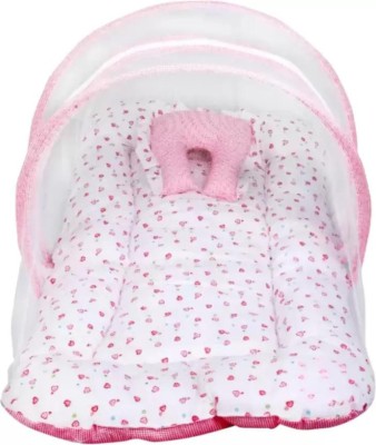 SHEZA ENTERPRISES New Born Baby Bedding Set with Mosquito Net and Pillow standard crib(Fabric, Pink)