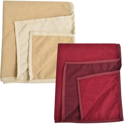 ADBENI HOME Polyester Baby Bed Protecting Mat(Beige+Maroon, Extra Large, Pack of 2)