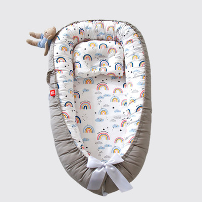 SYGA New Born Baby Nest Bed for 0-2 Years Baby, 50 X 85 cm,GreyEdge Rainbow Powder NA Baby Nest(Fabric, Grey)