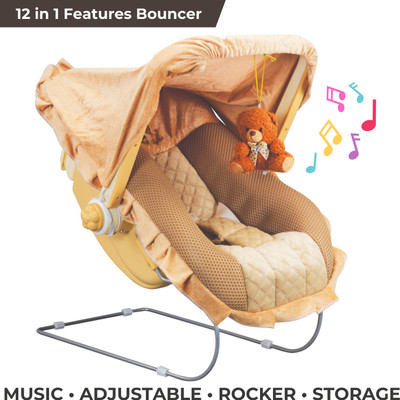 mama luv mee 12 in 1 Musical Carry Plastic Cot/Bouncer with Mosquito Net, and Swinging Ropes Carry Cot/Bouncer Carry Cot/Bouncer(Plastic, Multicolor)