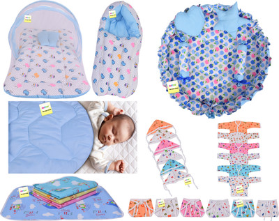 Kwitchy New Born Baby Care Essential Bedding Set Combo standard Crib(Fabric, Blue)