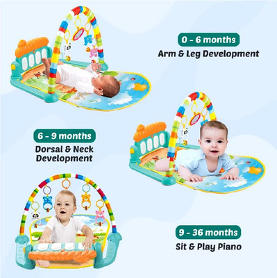 Kohinoor creation BABY GYM MINT 5 IN 1 PLAY GYM FOR BABY BABY CAN PLAY WITH RATTLES WHILE SLEEPING AND PLAY PIANO WHILE SITTING ON MAT COMBO OF CRIB AND PIANO(Plastic, Blue)