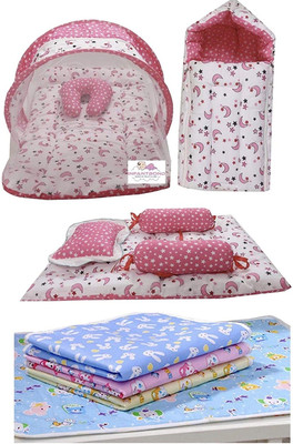 Fareto Combo of Baby Mattress with Net | Sleeping Bag standard crib(Fabric, Pink)