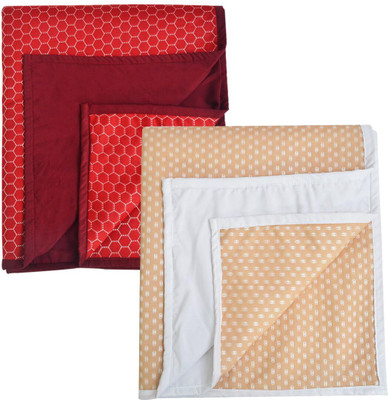 ADBENI HOME Cotton Baby Bed Protecting Mat(Maroon+Gold, Small, Pack of 2)