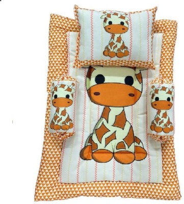 prisha creation Newborn Baby Pom Pom Cotton Bed Cushioning with Pillow Godari Set Rectangular Sleeping Bag ZIRAF FAMILLY(Fabric, ORANGE AND WHITE)