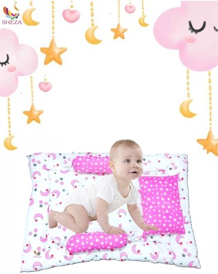 KIDZYARN New Born Baby Cotton Bedding Set / Baby Gadi Set, Soft Comfortable, Washable, StarMoon,(Fabric, Pink)