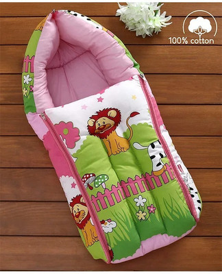 krishu 3 in 1 Baby Bed,Sleeping Bag & Carry Nest, Cotton Baby Bedding for New Born Baby Sleeping Bag Pink Jungle(Fabric, Multicolor)