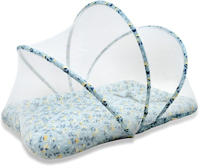 TIDY SLEEP Baby Bed With Mosquito Net & Neck Pillow, Baby Gadda Set For New Born Baby Gadda Net Set Green Flower(Fabric, Blue)