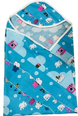 Manav Enterprises Baby Towel Cum wrapper(Fabric, Blue)