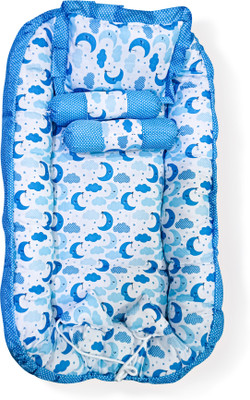 radhe creation RC-BBBS-03 Baby Crib Bedding Set Nest/Pod Shaped Baby Crib(Fabric, Blue and White (Cloud & Moon Print))