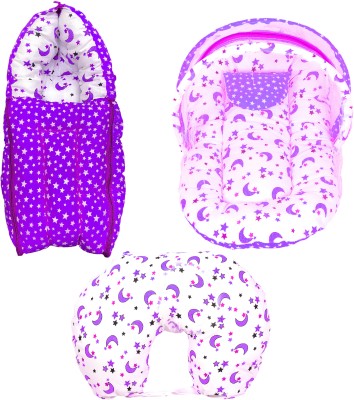 Kid's Charm Star Moon 3 PCS Baby's Cotton Combo Set BCB,BFP,BNB for 0-4 Months (Violet) Convertible Star-Moon Violet(Fabric, Star, Moon Violet)