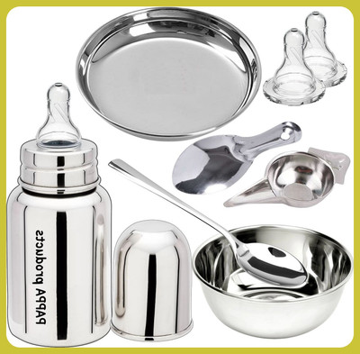 Pappa Premium Stainless Steel Feeding Bottle for Baby - 160 ml(Silver)