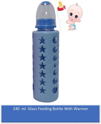 Rohan Enterprises Baby Feeding Glass Bottle with Silicone Nipple - 240 ml(Blue)