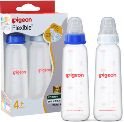 Pigeon PERISTALTIC NURSING BOTTLE TWIN PACK KPP-200ML(BLUE & WHITE) NIPPLE M - 200 ml(TRANSPARENT)