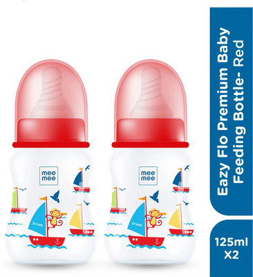 MeeMee Eazy Flo Premium Baby Feeding Bottle, 125 ml (Red, Pack of 2) - 125 ml(Red)