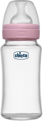 Chicco Well-Being Glass Feeding Bottle (240ml, Medium Flow) (Pink) - 240 ml(Pink)