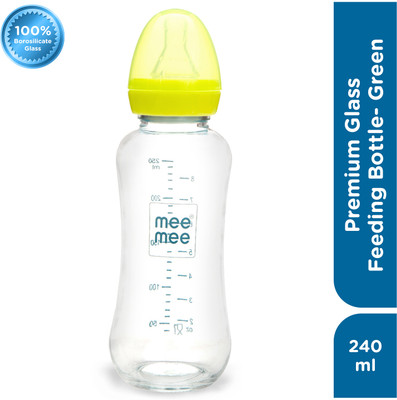 MeeMee Premium Glass Feeding Bottle - Green - 240 ml(Green)