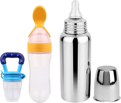 FASHION MINIS Baby feeding bottle with silicone spoon bottle & feeder 0 to 2 years BPA free - 250 ml(BBOTTLE+YELLOWSPOON+BLUEFEEDER) FASHION MINIS Baby feeding bottle with silicone spoon bottle & feeder 0 to 2 years BPA free - 250 ml(BBOTTLE+YELLOWSPOON+BLUEFEEDER)