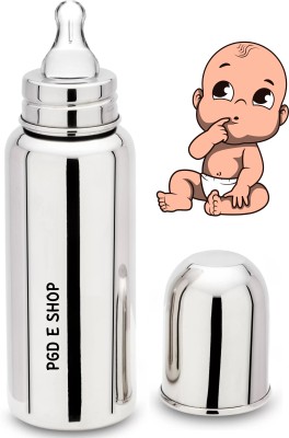 PGD Food Grade Stainless Steel Baby Feeding Bottle, 300ml Extra Capacity, Plain Silver Color, Milk / Water Feeding - 300 ml(Plain Silver)