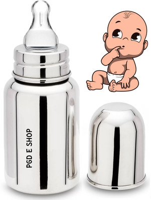PGD Feeding Bottle for Baby Milk / Water Feeding, Plain Silver, - Small Neck Design, Joint Less, 304 Food Grade Stainless Steel, BPA Free, No Plastics. - 150 ml(Silver)