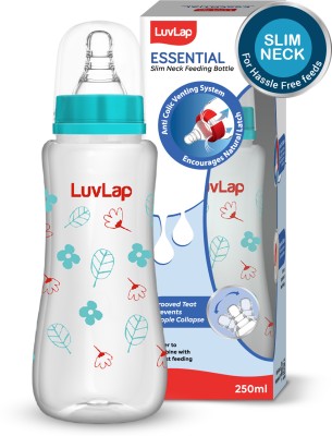 LuvLap Anti-Colic Slim Neck Essential Baby Feeding Bottle, Wild Flower Design - 250 ml(Green)