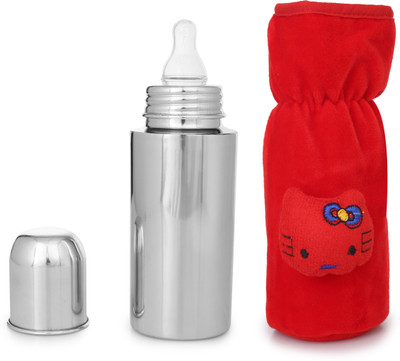 ECOM FASHION HUB Stainless Steel Baby Feeding Bottle With Cover, BPA Free - 220 ml(Red)