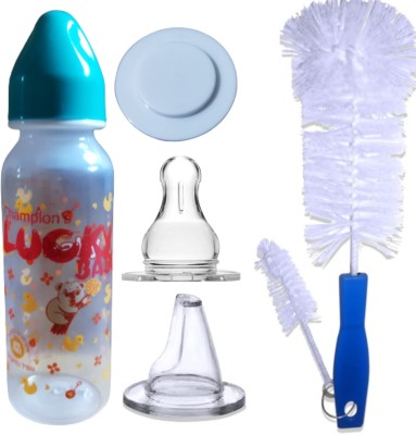 PGD Baby Milk feeding bottle with Travel cap, Cleaning Brush set, Sipper and Nipple - 250 ml(Transparent)