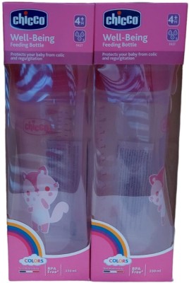 Chicco FEEDING BOTTLE COLOURD PINK 330 ML FAST FLOW WELL-BEING PACK OF 2 - 330 ml(Pink)