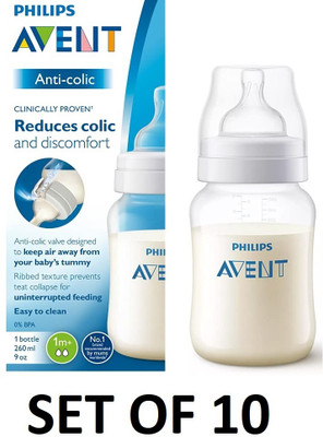 PHILIPS Avent Anti Colic Bottle ,9oz (Pack of 10) - 260 ml(White)