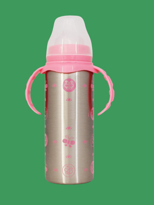 GRAYSEE Stainless Steel Infant Baby Feeding Bottle for Newborn Baby with Silicon Nipple - 240 ml(Silver - Pink)