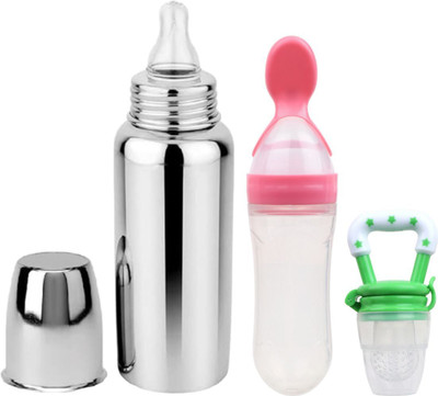 ORILACE Baby feeding bottle with silicone spoon bottle & feeder 0 to 2 years BPA free - 250 ml(BBOTTLE+PINKSPOON+GREENFEEDER) ORILACE Baby feeding bottle with silicone spoon bottle & feeder 0 to 2 years BPA free - 250 ml(BBOTTLE+PINKSPOON+GREENFEEDER)