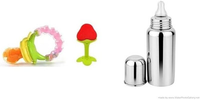 Claoberry Steel feeding baby bottle with Rattle Nibbler and Teether - 3 Pack Combo - 250 ml(rattle + teether + bottle) Claoberry Steel feeding baby bottle with Rattle Nibbler and Teether - 3 Pack Combo - 250 ml(rattle + teether + bottle)