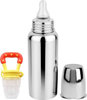 BLUSCAILE FeedBot Standard Baby feeding bottle with silicone Nipple-250ml(Silver) - 250 ml(BOTT+YELLOWFEEDER+001) BLUSCAILE FeedBot Standard Baby feeding bottle with silicone Nipple-250ml(Silver) - 250 ml(BOTT+YELLOWFEEDER+001)