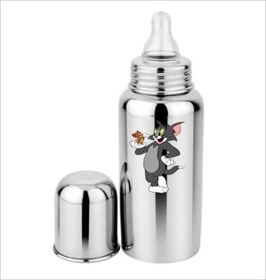 MECDOIT INTERNATIONAL 304 Grade BIS Stainless Steel Baby Milk Feeding Bottle With Cartoon Character - 260 ml(Crome Steel)
