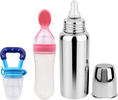 FASHION MINIS Baby feeding bottle with silicone spoon bottle & feeder 0 to 2 years BPA free - 250 ml(BBOTTLE+PINKSPOON+BLUFEEDER) FASHION MINIS Baby feeding bottle with silicone spoon bottle & feeder 0 to 2 years BPA free - 250 ml(BBOTTLE+PINKSPOON+BLUFEEDER)