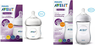 Philips Avent 260ml Natural Feeding Bottle With 125ml Natural Feeding Bottle - 385 ml(White)