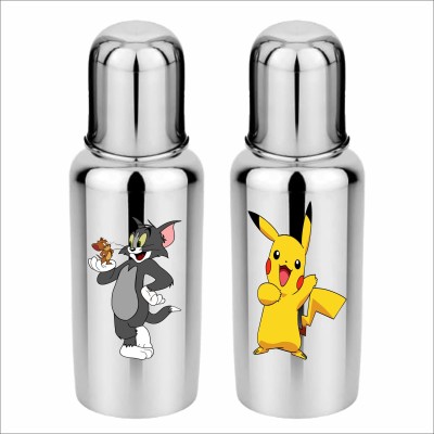 Kartkla MILK FEEDING BOTTLE, STAINLESS STEEL BOTTLE COMBO WITH TOM & PICKACHU DESIGN - 250 ml(Silver)