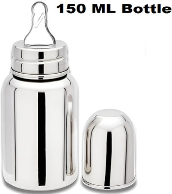 RB Point 2 in 1 Use Regular Baby Feeding Bottle with Stainless Steel Cap - 150 ml(Silver)