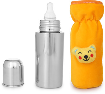ECOM FASHION HUB Stainless Steel Baby Feeding Bottle With Cover, BPA Free - 220 ml(Yellow)