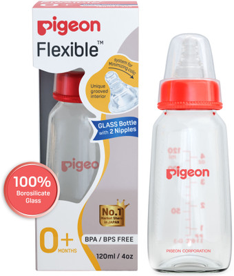 Pigeon Glass Baby feeding bottle with add nipple S - 120 ml(Red)