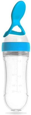 flamgam 2 in 1 Feeding Bottle for New Borns & Babies with Silicone Spoon - 90 ml(Blue)