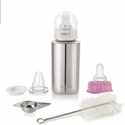 Dr. WaterR Stainless Steel Baby Feeding Bottle Kit Mirror Set of 1 For Milk, Juice, Water - 250 ml(Silver)