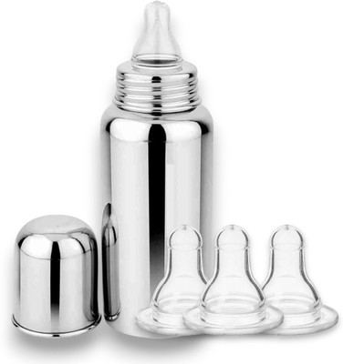 RB Point Stainless Steel Baby Feeding Bottle for Kids with 3 Extra Niple - 250 ml(Silver)