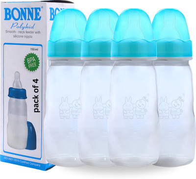 Babyme Smooth Neck BPA free Feeding Bottle With Silicon Nipple for Baby/Infant/Toddler - 150 ml(Blue)